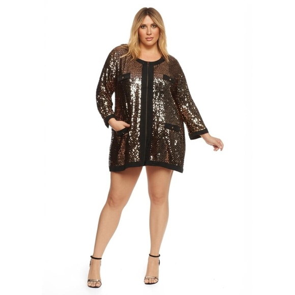 Michael Simon Sweaters - Michael Simon Glitter Top Womens Size 3X Gold Silver Black Sequin Full Zip Glam